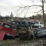 Vehicle Damage Post-Tornado. Photo by Matthew Diggs Hundreds of vehicles were damaged on Union's campus during the tornado.