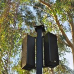 Closeup of Paris loudspeakers atop a custom-built pole at Phoenix Zoo