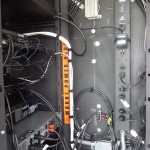 A close-up of the pre-wired equipment rack